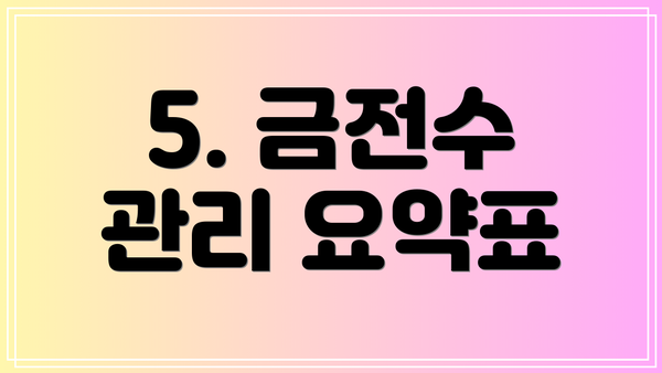 5. 금전수 관리 요약표