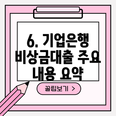 6. 기업은행 비상금대출 주요 내용 요약