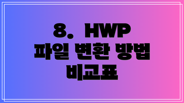 8. HWP 파일 변환 방법 비교표