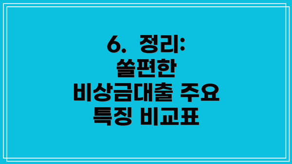 6.  정리: 쏠편한 비상금대출 주요 특징 비교표