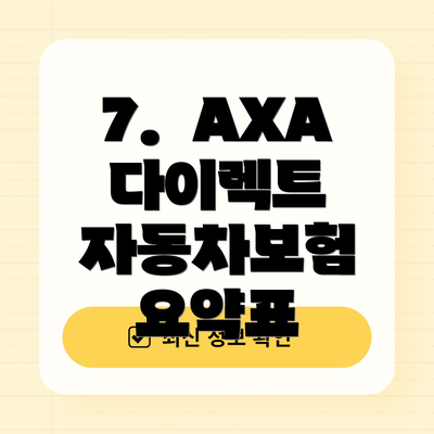 7.  AXA 다이렉트 자동차보험 요약표