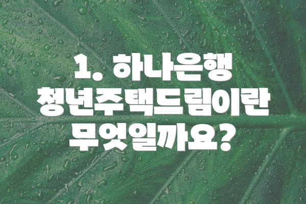 1. 하나은행 청년주택드림이란 무엇일까요?