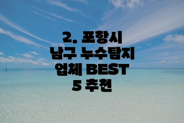 2. 포항시 남구 누수탐지 업체 BEST 5 추천